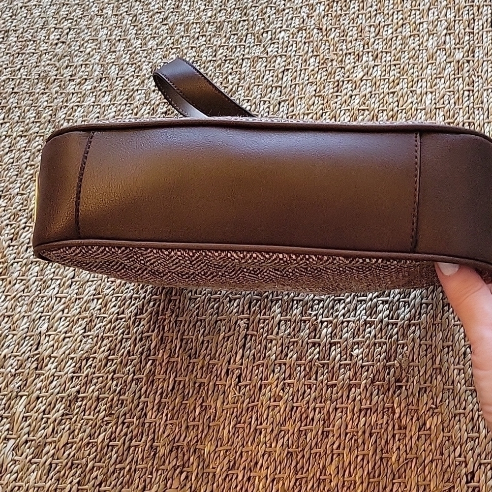 Liz CLAIBORNE brown cloth wool leather shoulder bag purse.  Excellent condition! - Picture 5 of 14